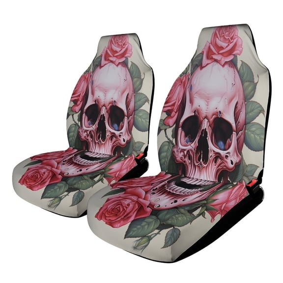 Car Seat Covers Skull And Roses.(8) 2 Piece Soft Bucket Auto Seat Protector Universal Fit for SUV Sedan Van
