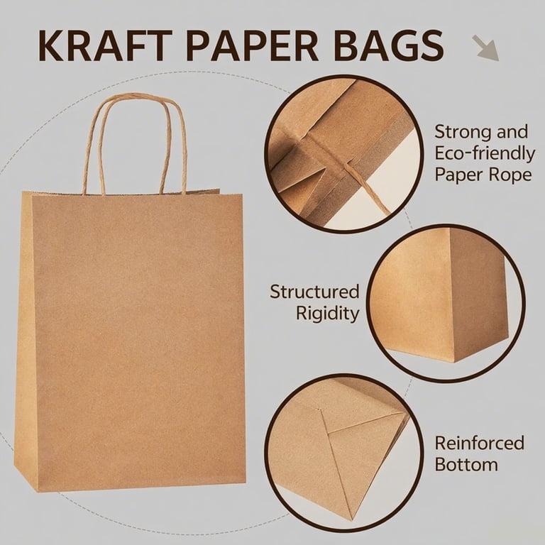 BagDream Brown Kraft Paper Bags with Handles, 25 Pack, Medium photo 5