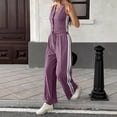 thumbnail image 5 of Women's 2 Pcs Outfits White Striped V Neck Button Blazer Vest Pants Tracksuit - Sleeveless Tops Wide Leg Trouser Pants Suits Casual Sets 2026 - Summer Trendy Vacation Lightweight Suit Purple XL, 5 of 8