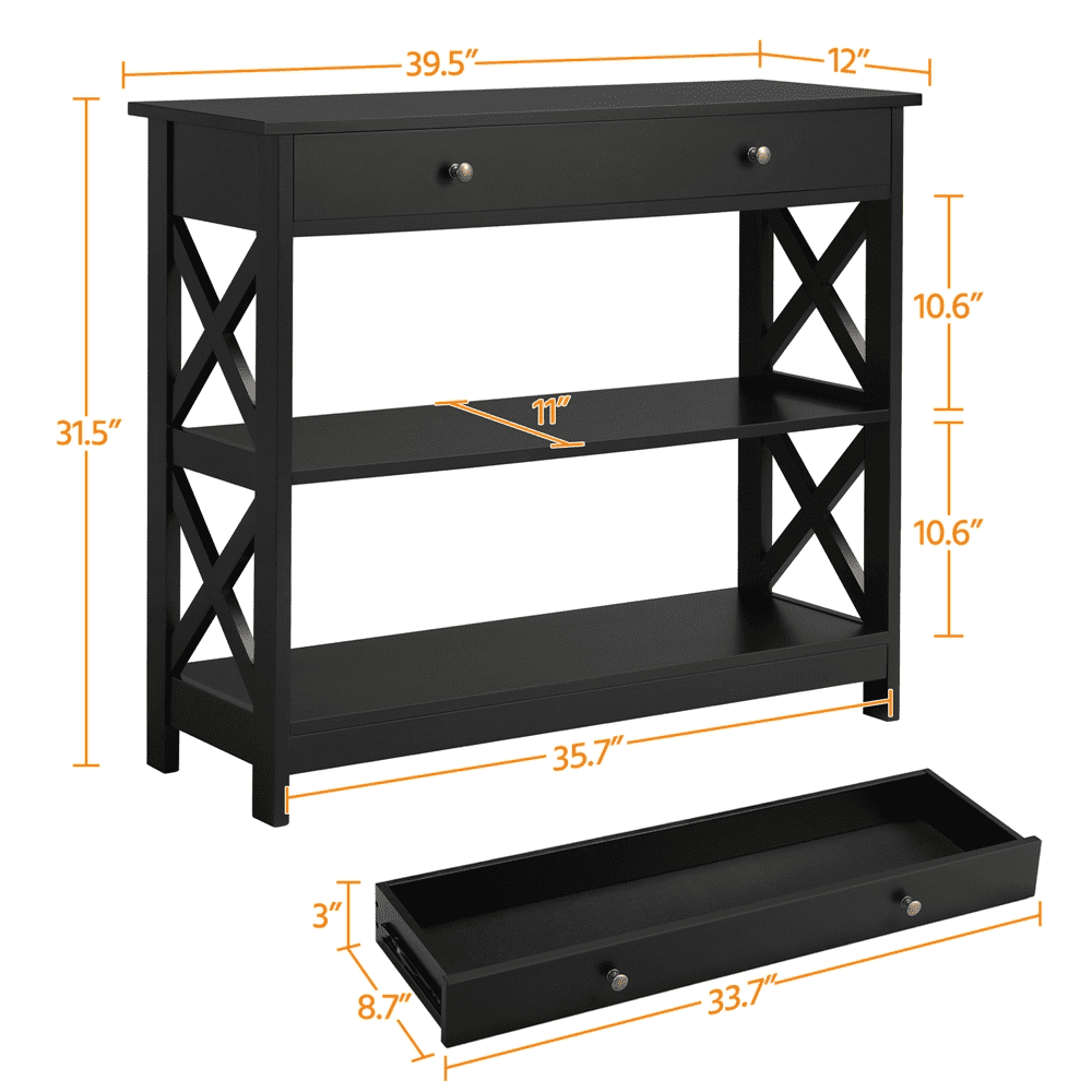 SMILE MART 3-Tier X-Design Narrow Wood Console Table with