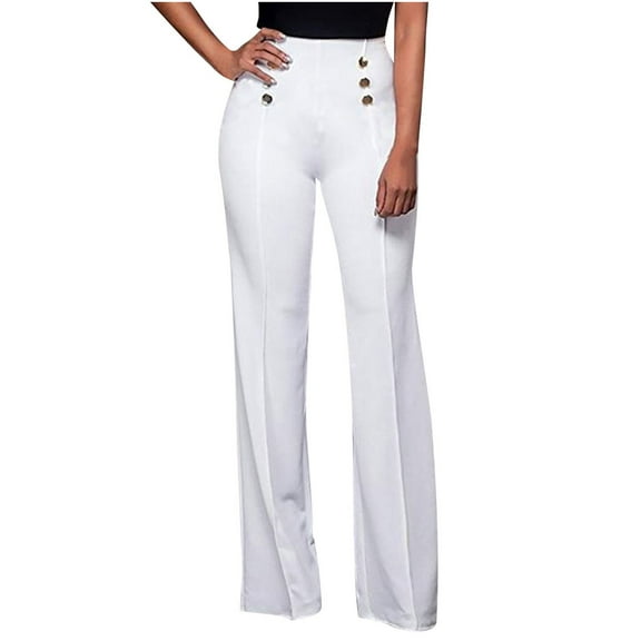 JIUKE Pants for Women High Waisted Solid Color Straight Leg Summer Comfy Dressy Casual Work Trousers