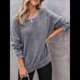 thumbnail image 4 of Sudadera de Cuello Redondo de Punto Gofre de Gran Tamaño para Mujer, Sudadera Informal de Larga con Laterales Gris M, 4 of 7