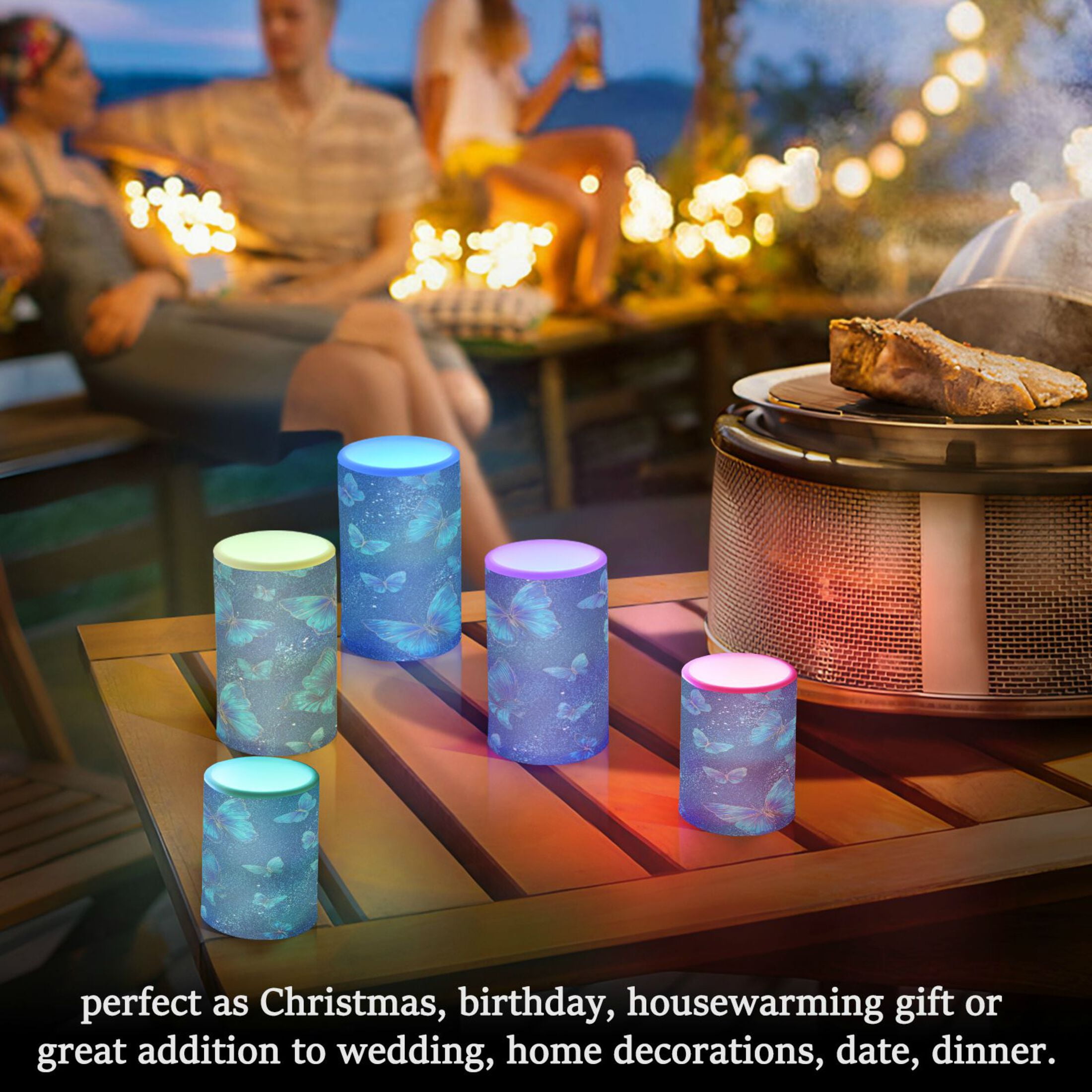 2 PCS LED Flicker Flameless Candle with Remote Control Realistic 3D Wick LED Window Decoration Candle Set for Wedding Table Home Decor Favors Blue Glitter Butterfly