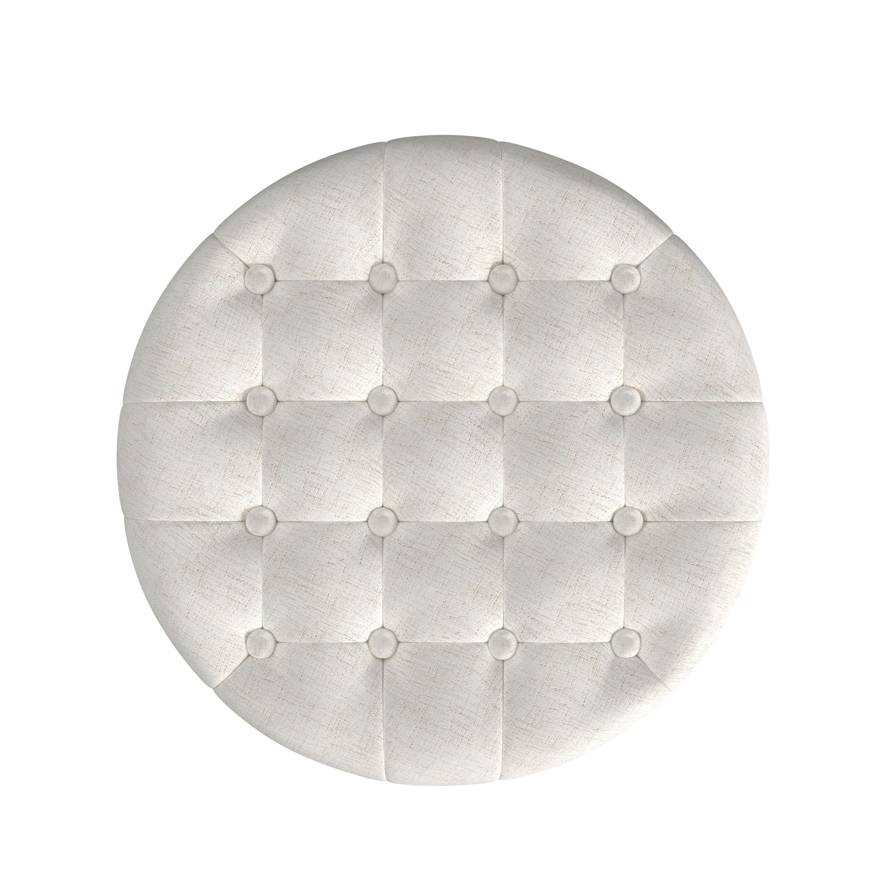 HomePop Small Round Button Tufted Storage Ottoman, Cream