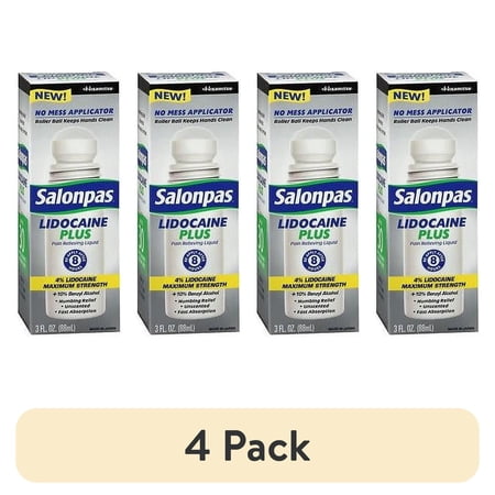 (4 pack) Salonpas lidocaine plus roll on pain relieving 4% lidocaine 3oz each