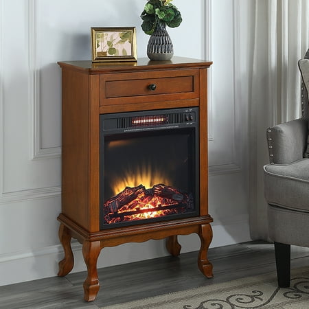 

Fashnice Electric Fireplaces Infrared Portable Stove Heating Wire Rectangular Cabinet LED Flames Living Room Bedroom Walnut