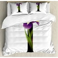 thumbnail image 1 of Letter I Duvet Cover Set Queen Size, ABC Concept Floral Typography with I Silhouette and Iris Flowers Spring, Decorative 3 Piece Bedding Set with 2 Pillow Shams, Violet Green Black, by Ambesonne, 1 of 3