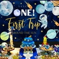 thumbnail image 2 of Space 1st Birthday Party Decorations,5432 One First Trip Around the Sun Background，Blue Gold Theme Balloon Arch Kit and Sliver Moon Star Foil Balloon for Boy or Girl Space Themed Party Supplies., 2 of 6