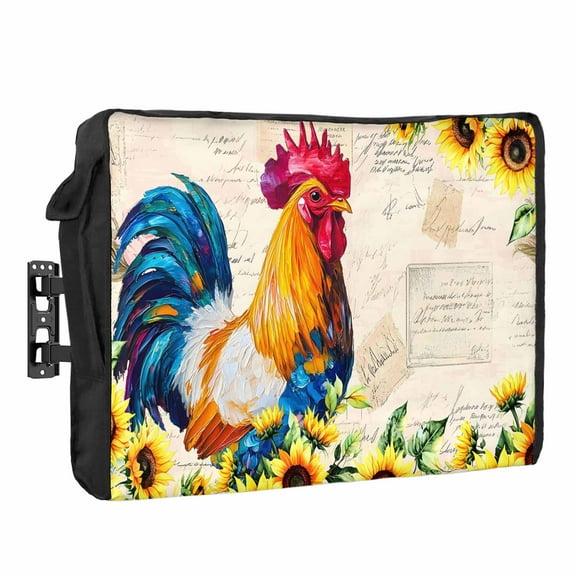 Outdoor TV Cover 36 to 39 Inches, Rooster Sunflower Flower Animal Pastoral Farmhouse Waterproof and Weatherproof TV Cover with Remote Control Pocket, Flat Screen TV Cover Protector for Outside TV