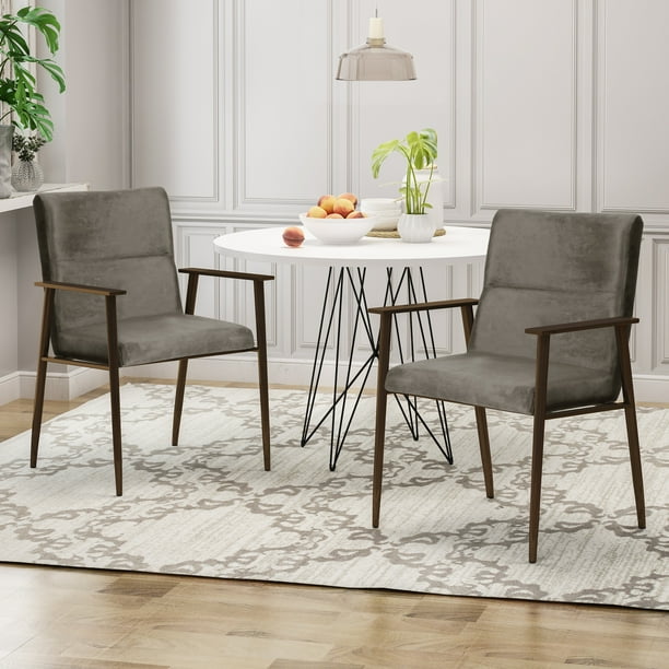Noble House Antonella Modern Glam Velvet Dining Arm Chair Set Of 2 Gray Com Noble House Antonella Modern Glam, Glam Velvet Dining Chairs
