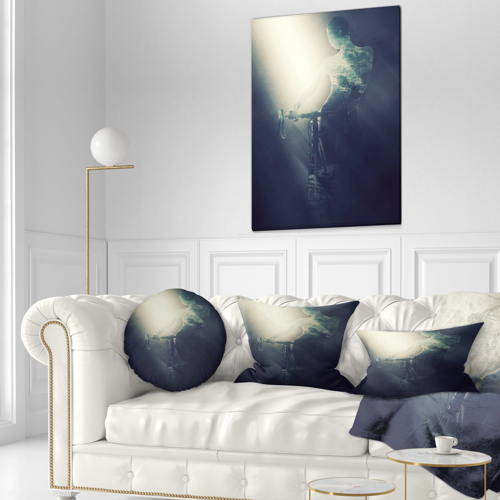 Designart Woman with Bicycle in Spotlight - Portrait Throw Pillow - 12x20