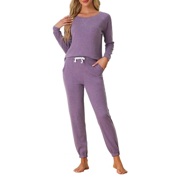Conjunto de lounge para mujeres INSPIRE CHIC, sudadera con jogger, manga larga, cuello redondo, pijama de punto, traje de entrenamiento 2XL púrpura
