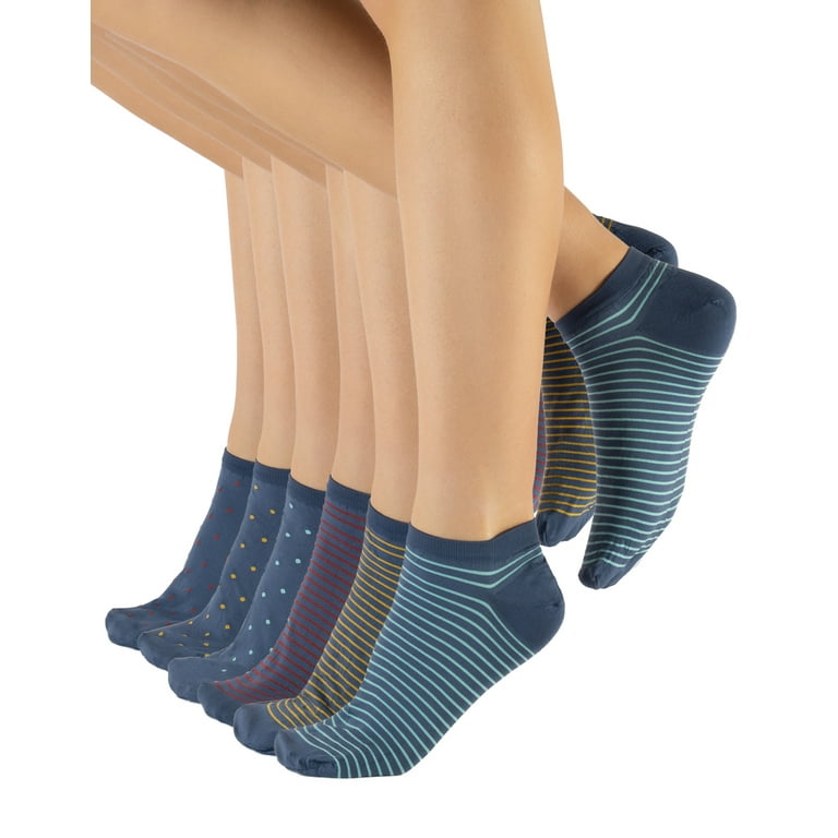 Calzitaly 50 DEN 6 Pairs Ankle Liner Socks Opaque Trainer Socks In Microfiber Unisex USA 10 13.5 EU 41 46 Blue Jeans Polka Dots Stripes