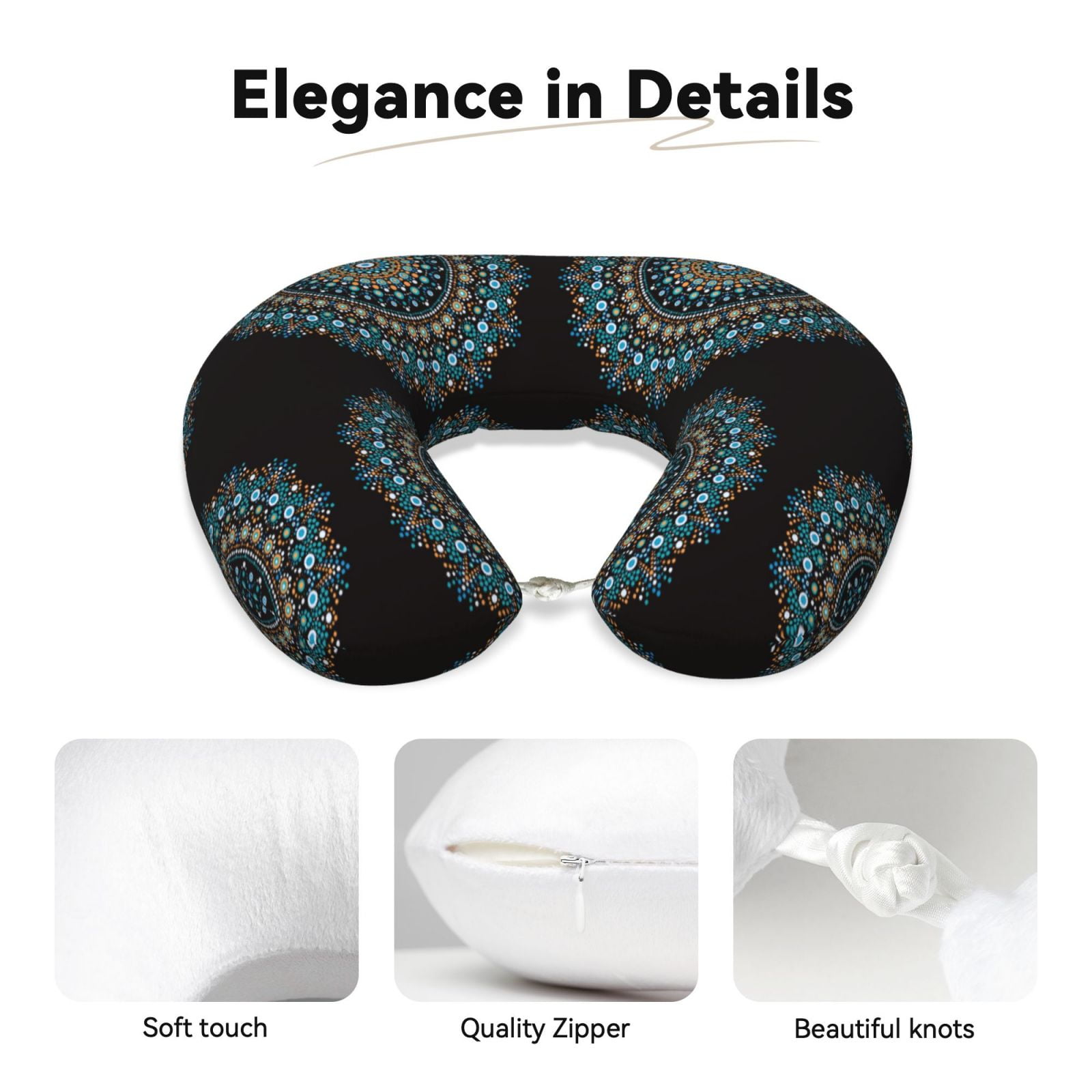 Xecao Mandala Print Memory Foam Cervical Neck Pillow Versatile U-Shaped Pillows for Home,Office,Camping,Travelling,Soft Washable Cover