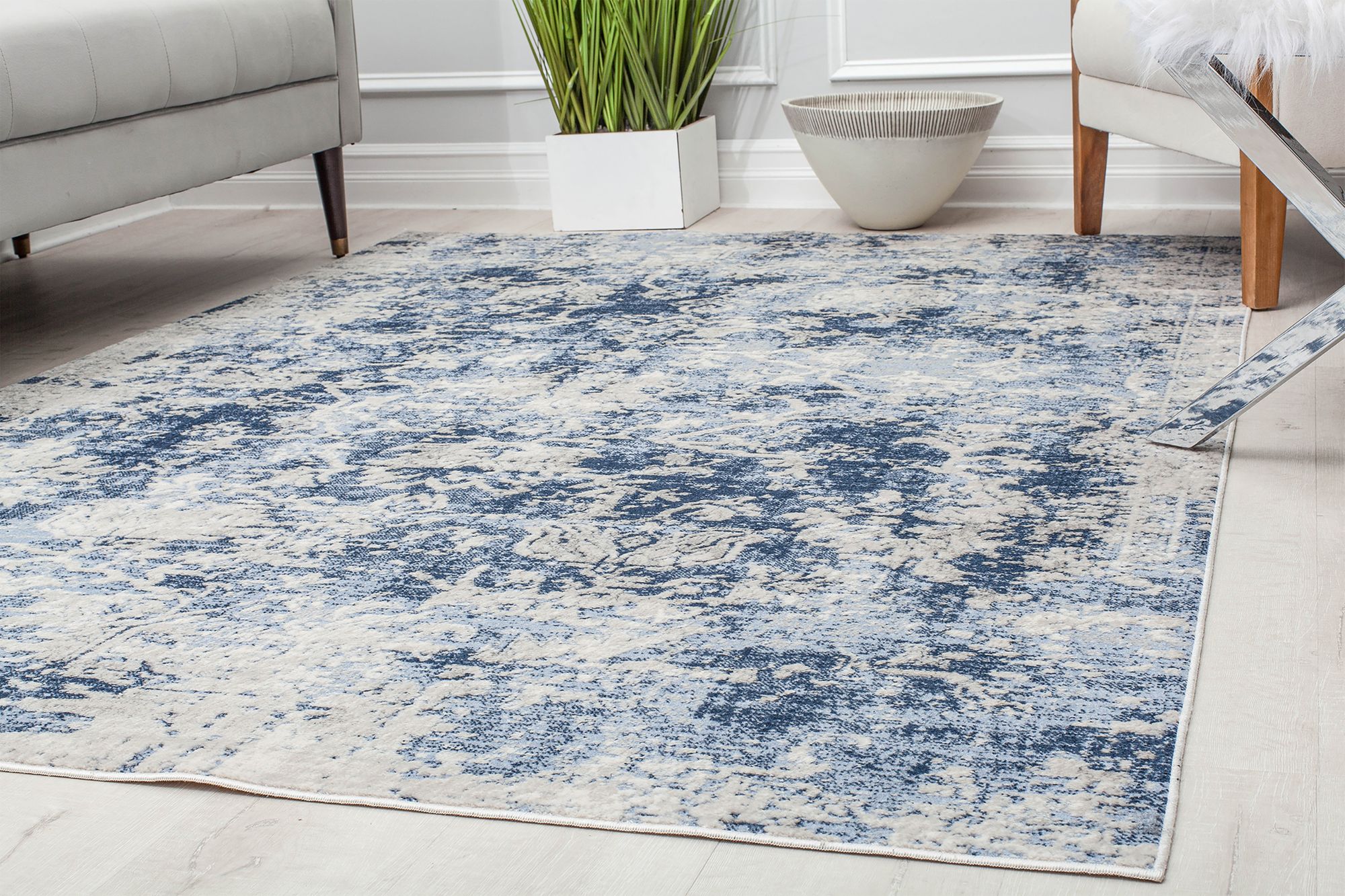 Rugs America Preston PS55A Monterey Blue Transitional Vintage Blue Area Rug, 2'6" x 4'