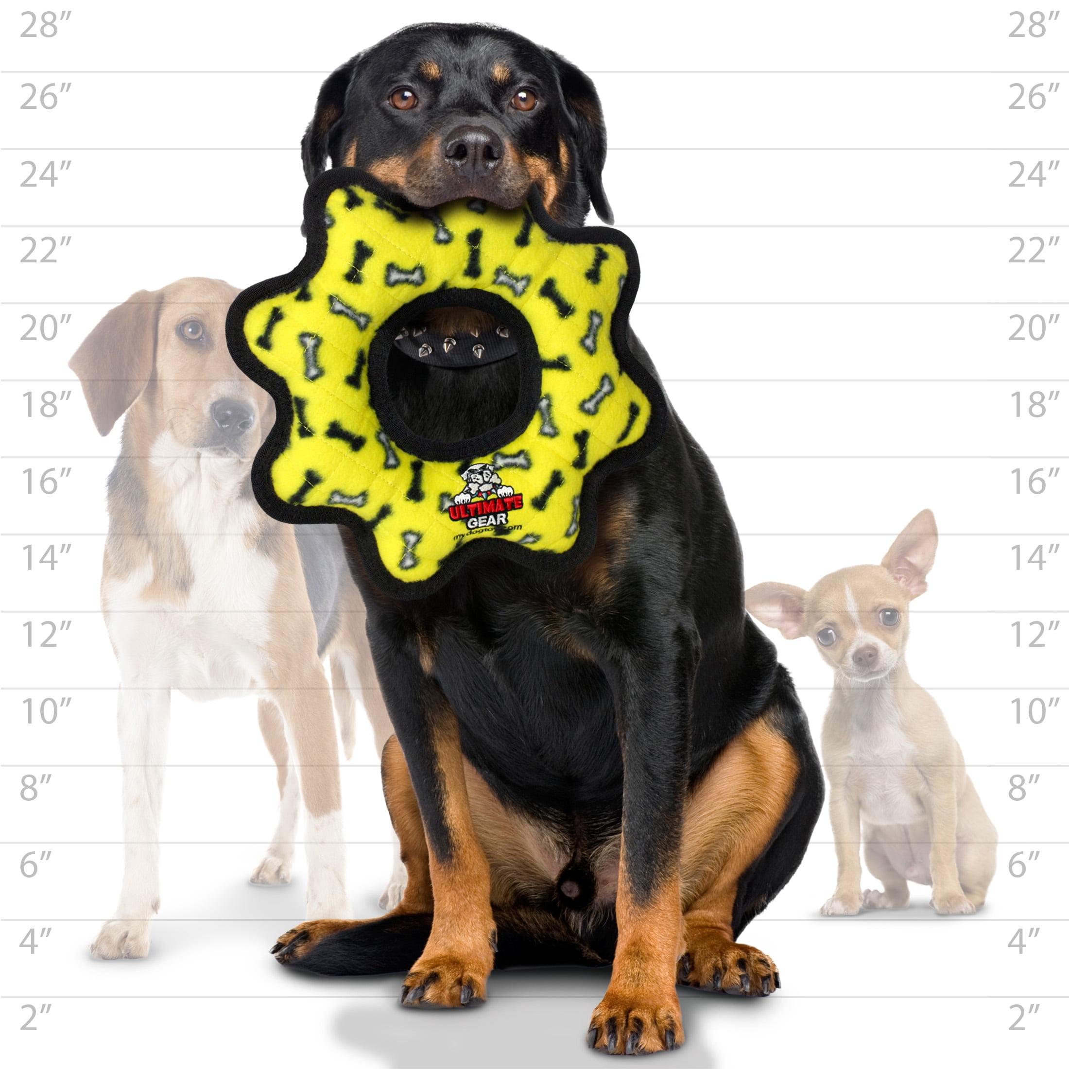 Tuffy Ultimate Gear Ring Yellow Bone Durable Plush Squeaky Dog Toy