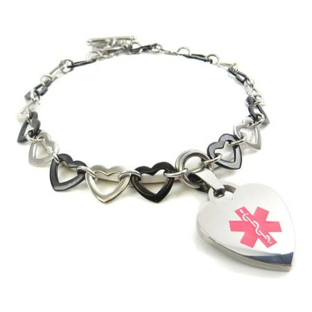 Myiddr Emphysema Toggle Medical Alert Bracelet Steel Silver Myiddr Emphysema Toggle Medical Alert Bracelet Steel Silver Black Hearts