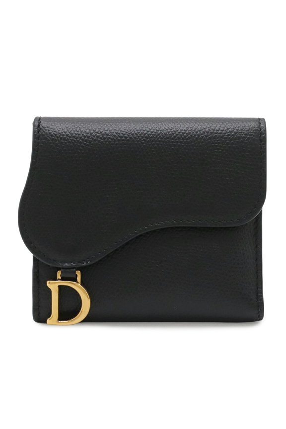 Pre-Owned Christian Dior Saddle Compact Wallet, Tri-fold Leather, Black, S5653