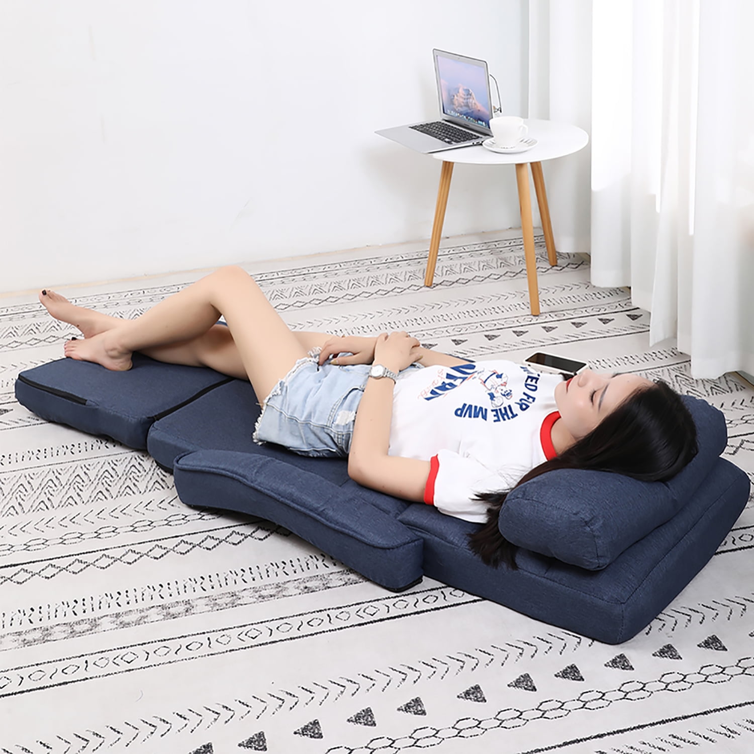 Kadyn Adjustable Floor Chair,Folding Lazy Sofa with Armrests and a Pillow Padded, Floor Chair Sofa for Living Room, Bedroom, Dark Blue Kadyn Adjustable Floor Chair,Folding Lazy Sofa with Armrests and a Pillow Padded, Floor Chair Sofa for Living Room, Bedroom, Dark Blue