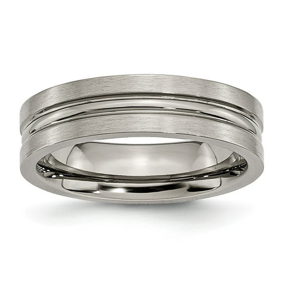 Solid Titanium Grooved 6mm Matte Brushed Finish and Wedding Band Ring Size 10