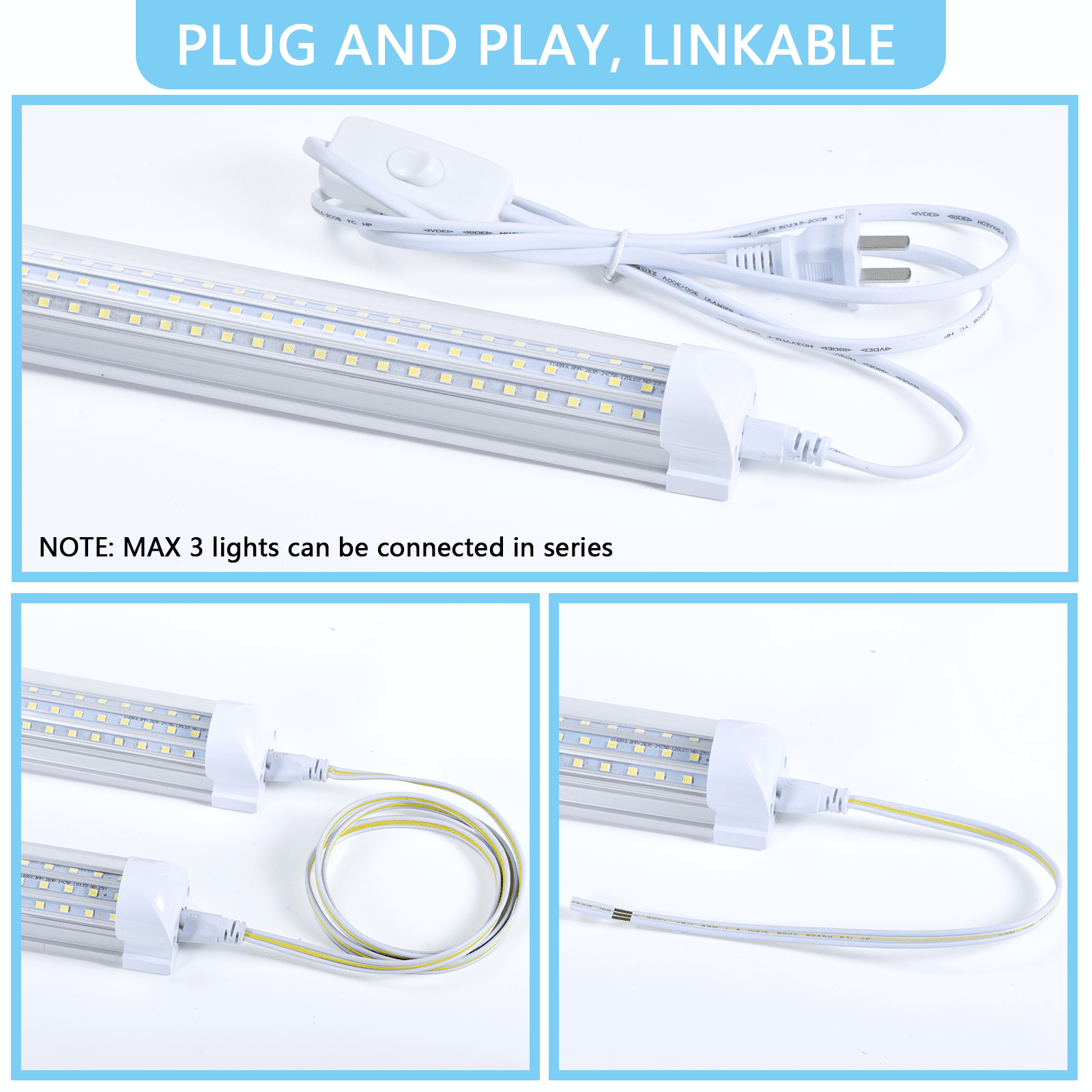 BEISHIJIA BSK.BESTKA 12PCS/Pack, LED Shop Light, 8FT 150W 18800LM 5000K, Daylight White, U Shape, Clear Cover, Hight Output, Linkable Shop Lights