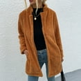 thumbnail image 3 of Ozmmyan Women's Solid Color Lapel Reversible Velvet Large Pocket Medium Long Coat Sweater Long Sleeved Hoodless Casual Coat jacket, 3 of 6