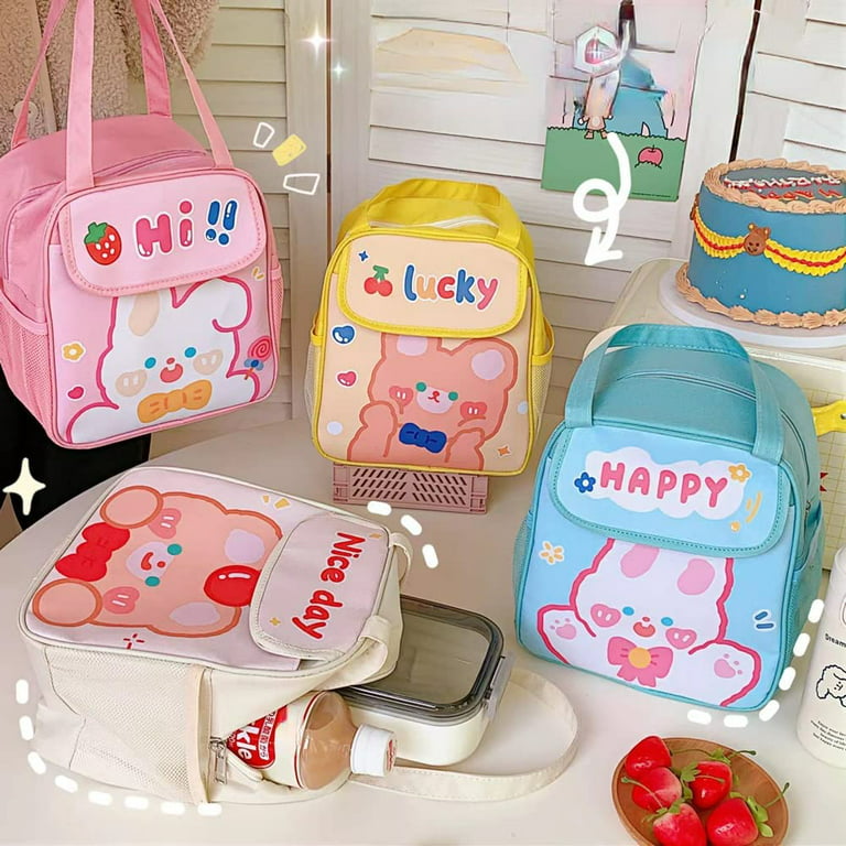 DanceeMangoos Kawaii Lunch Bag Cute Anime Lunch Box Aesthetic Japanese  Insulated Multi-Pockets Tote Bag for School Work Picnics Travel Accessories  (Beige) 