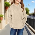 thumbnail image 2 of EnJoCho Girls Fuzzy Fleec𝖾 Pullover Hoodies Sweatshirt Casual Loose Outwear Coat Pockets 4-15 Years Winter Warm Sher𝗉a Top Hooded Jacket Kidswear Apparel, 2 of 8