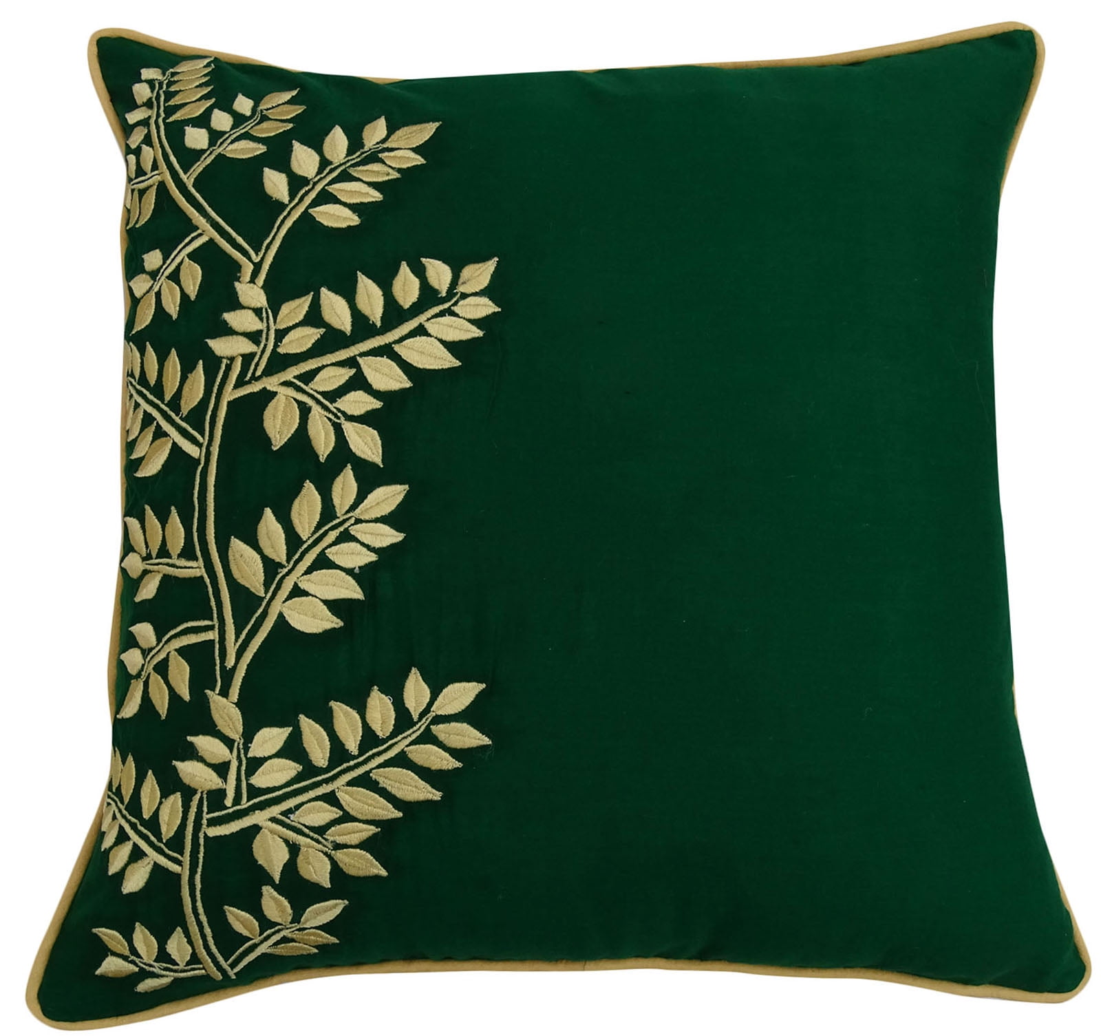 S4Sassy Leaf Embroidered Green Pillow Cover Square Cotton Cushion Cover
