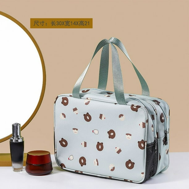 Bolsa de cosmeticos portatil para Mujer Neceser de viaje para maquillaje Neceser de aseo caja de almacenamiento de doble capa impermeable