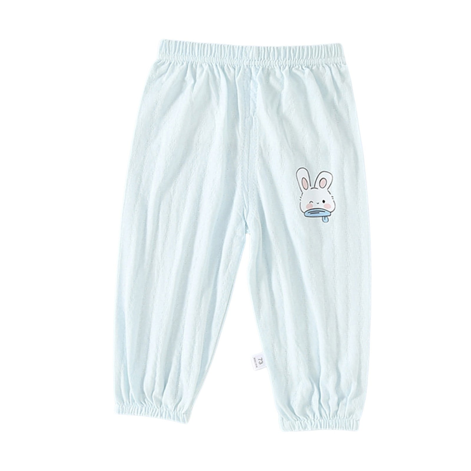 CPNG Toddler Baby Girls Casual Pants Summer Lightweight Elastic Waistband Cute Bunny Print Daily Baggy Joggers(Light Blue,3-6 Months)