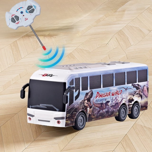 Autobús de simulación LED de cuatro vías para niños, autobús de viaje con control remoto, modelo de coche de juguete
