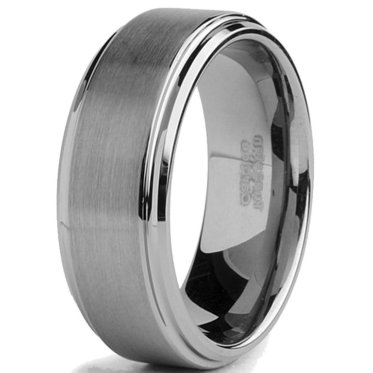Metal Masters Tungsten Men s Wedding Band 8MM Brushed Finish High Polish Silvertone Comfort Fit Beveled Edges