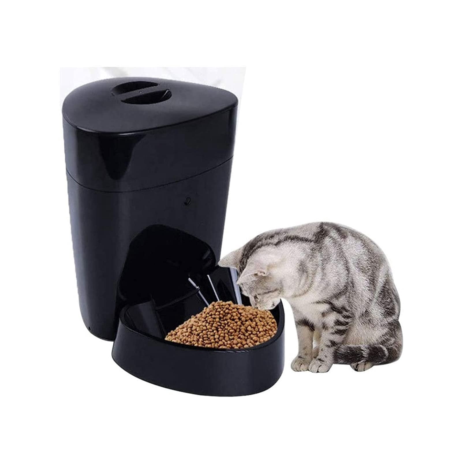 CNV Automatic Pet Feeder Feeder Food Dispenser for Cat Small Dog with Two-Way Splitter up to 6 Meals with Portion Control - Battery and Plug-in Power, Black