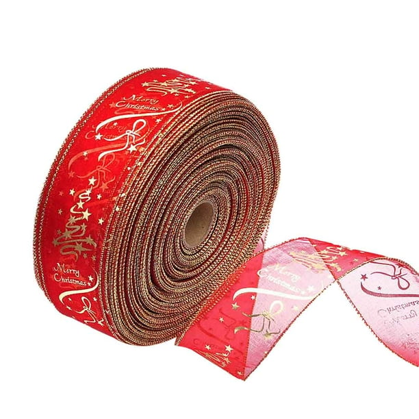 2 rollos de cinta de satén navideña roja de 400 x 6,3 cm, cinta de seda para decoración navideña, cintas para envolver regalos