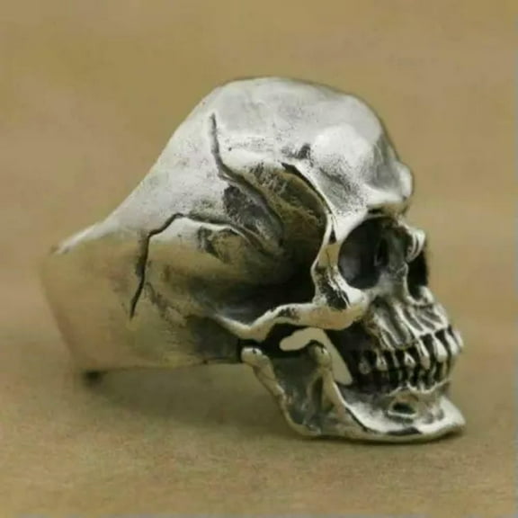Handmade Antique Silver Plated Stainless Steel Skull Ring Mens Biker Punk Gothic