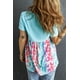 thumbnail image 1 of ABPHQTO Camiseta de mujer con cuello de pico y botones en bloque de color azul cielo de leopardo, 1 of 5