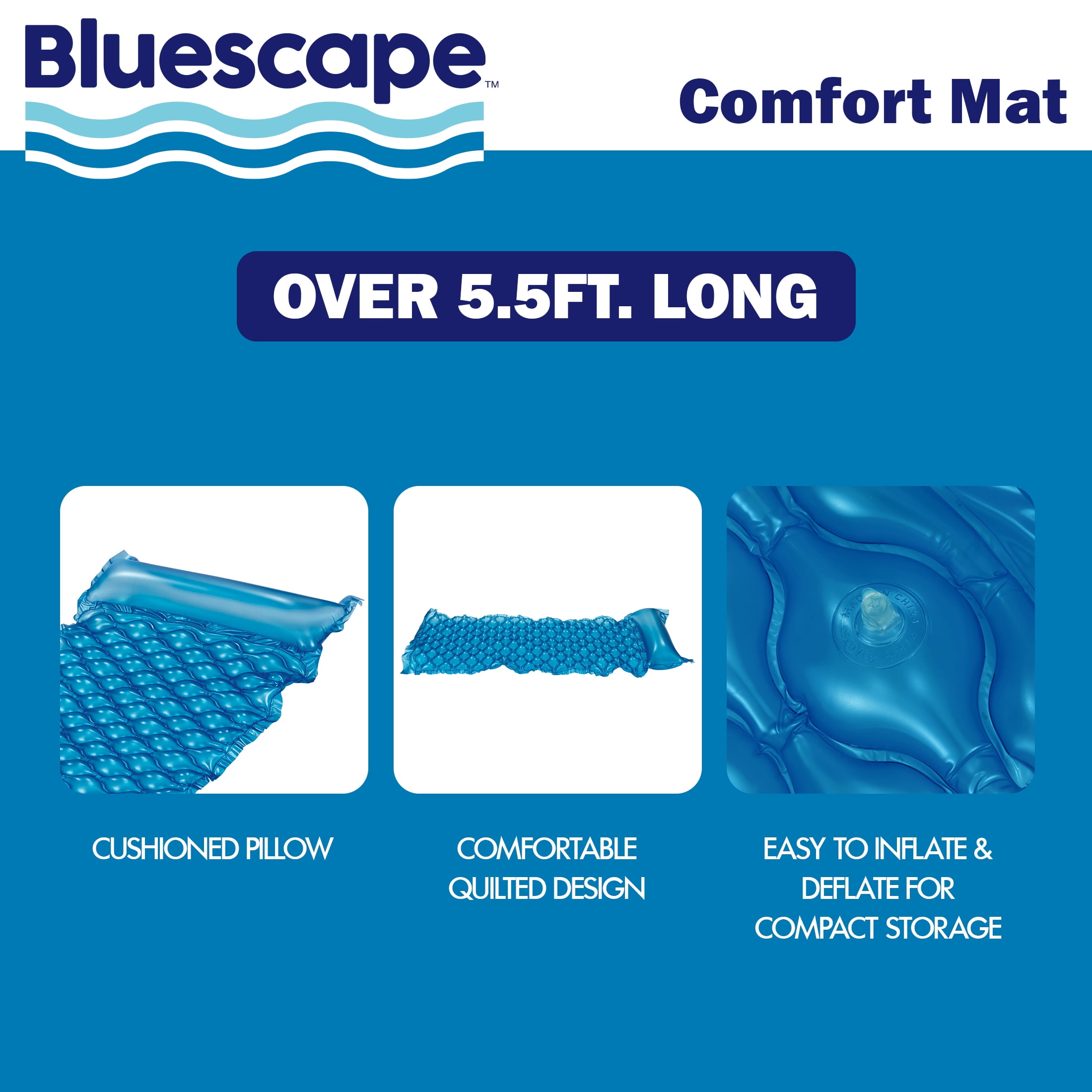 Bluescape Blue Neon Comfort Inflatable Water Mat, Pool Float, Age 14 & up, Unisex