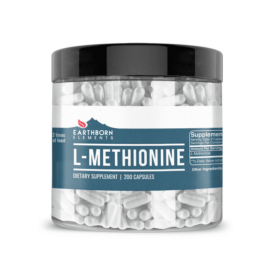 Earthborn Elements L-Methionine 200 Capsules, Pure & Undiluted, No Additives