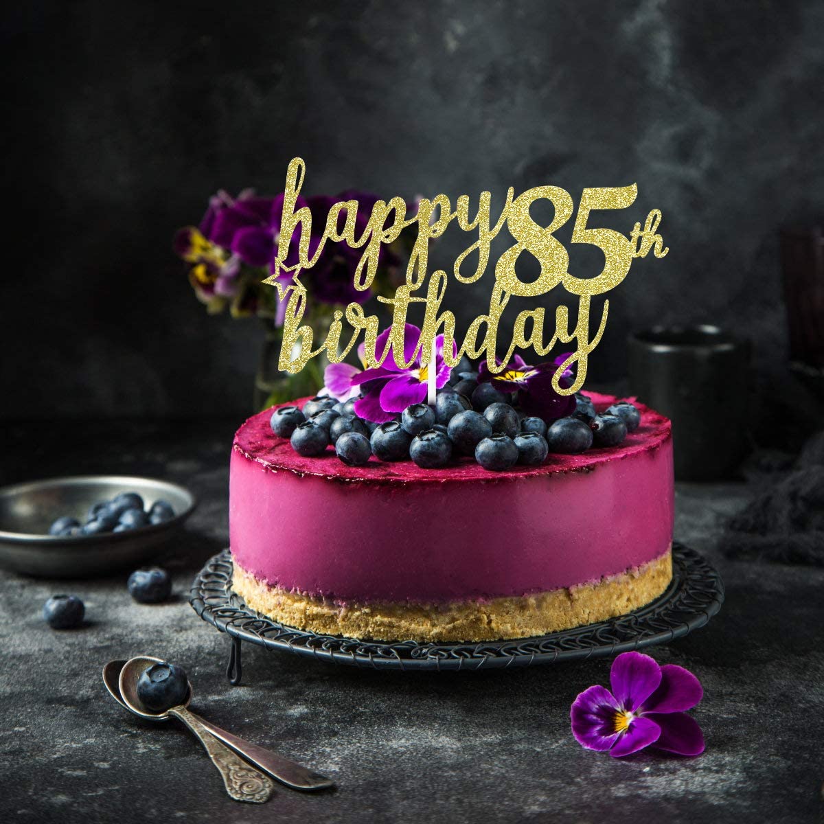 85 Birthday Chocolate Cake with Gold Glitter Number 85 Candles (GIF) |  Funimada.com