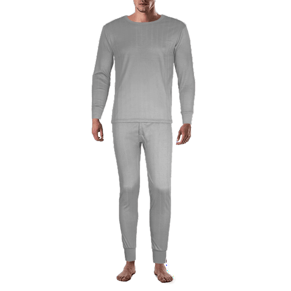 Therma Tek Men's 100% Cotton Brushed Lined Thermal Top & Bottom Underwear Set, Heather Gray, Large