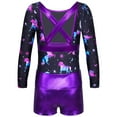 thumbnail image 6 of YONGHS 2pcs Kids Girls Dance Outfit Long Sleeve Leotard with Shorts Set for Gymnastic Workout Sports Purple 4, 6 of 7