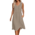 thumbnail image 3 of SROBPTY Summer Dresses for Women Solid Sleeveless Crew Neck Mid-Length Sundress for Daily Wear, 3 of 5