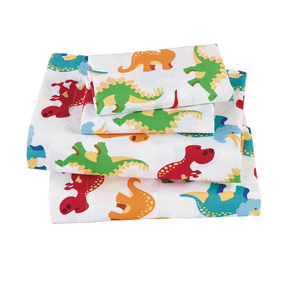 Fancy Linen 3pc Boys Twin Sheet Set Dinosaurs Blue Green Orange Red ...