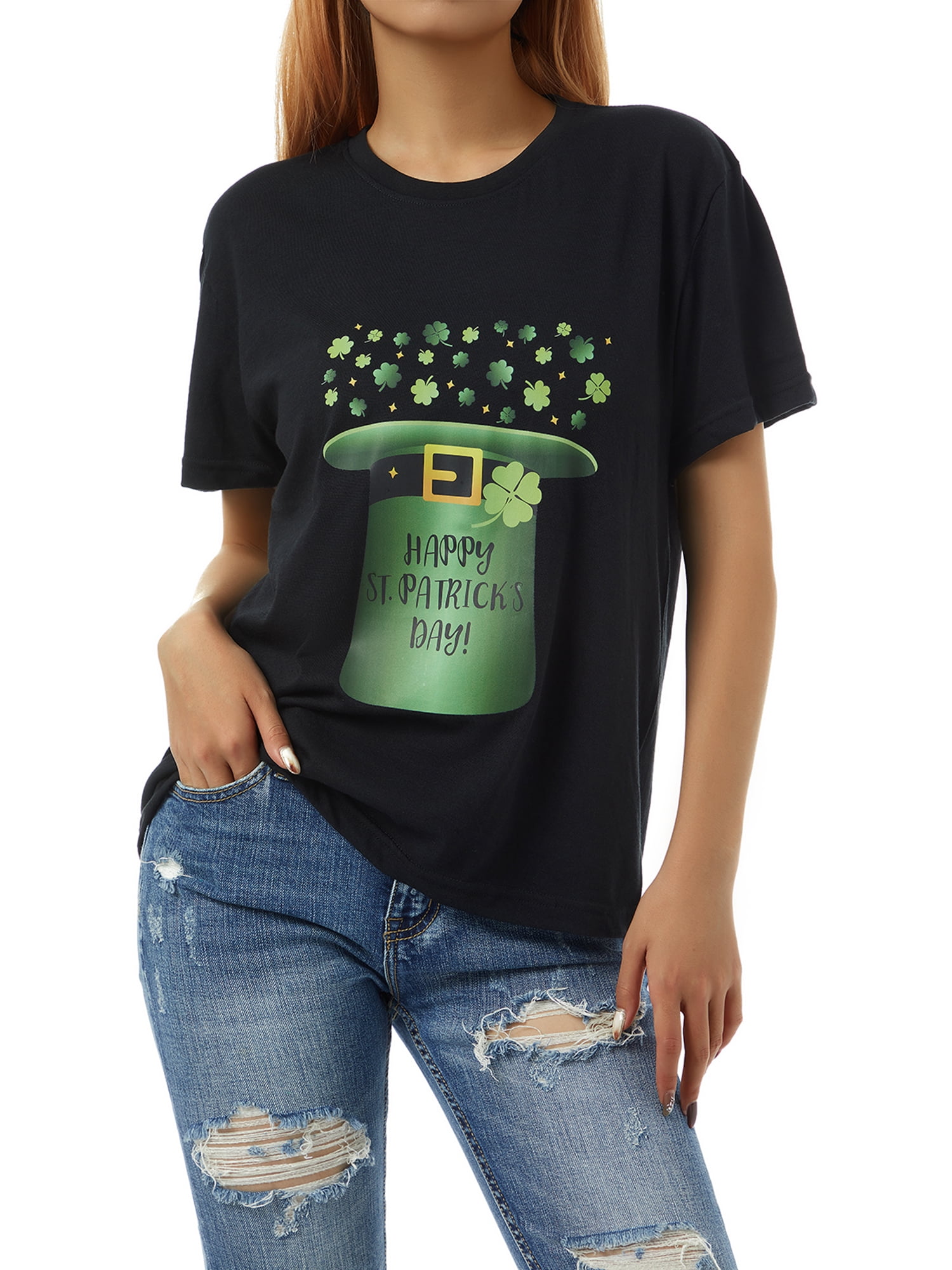 Uplord Mens Four-Leaf Clover Digital Dark Print Round Neck Casual Fashion Print T-Shirt Short Sleeve 
