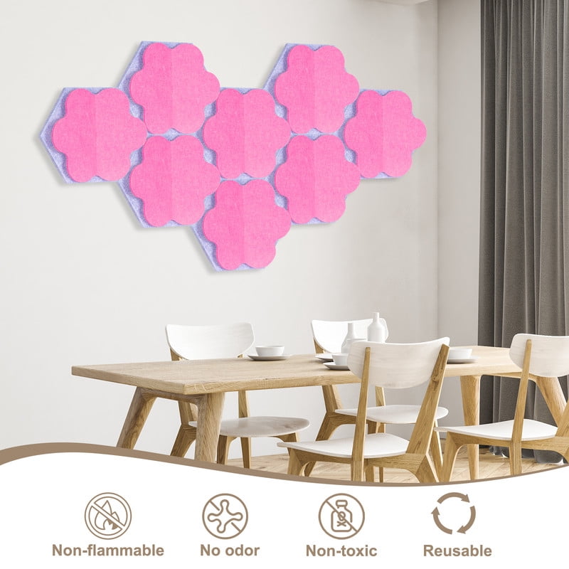 DOLLAR BOSS 8 Pcs Hexagon Felt Cork Board Tiles, Pink Flower Design Bulletin Board Strips Self Adhesive DIY Bulletin Board Pin Board for Home Wall Decor Stickers Memos Photos Display Notes, Photos