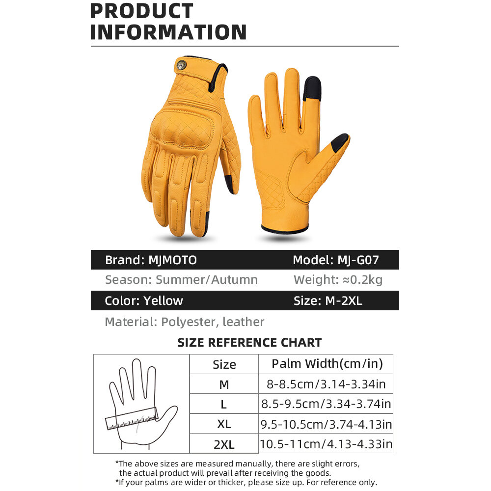 MJMOTO Retro Leather Motorcycle Riding Gloves Men Women Touchscreen Motocross Gloves Built-in Protective Shell Motorbike Gloves Motorcyclist Rider Gloves