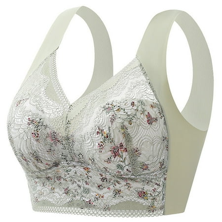 Ndbuld Plus Size Bras for Women Wireless Support Fashion Women Lace Solid Color Bra and Sexy Lingerie Underwear with Steel Rims Up to 35% off M-4XL L Green