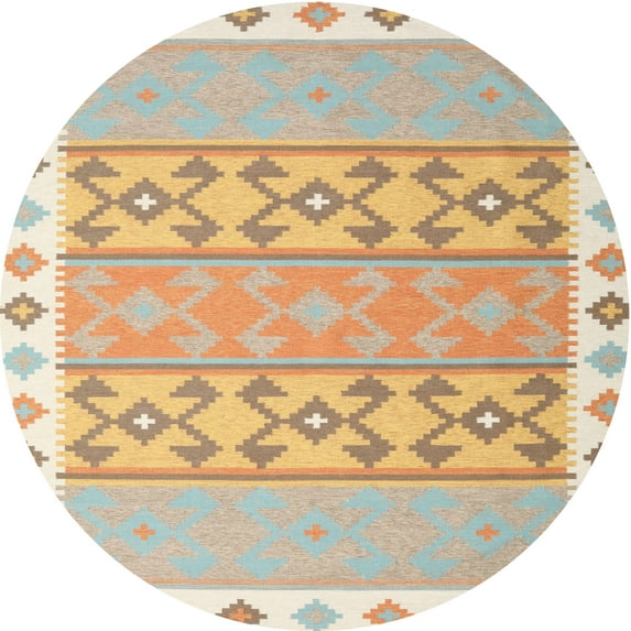 Ahgly Company Indoor Round Contemporary Brown Abstract Area Rugs, 6' Round