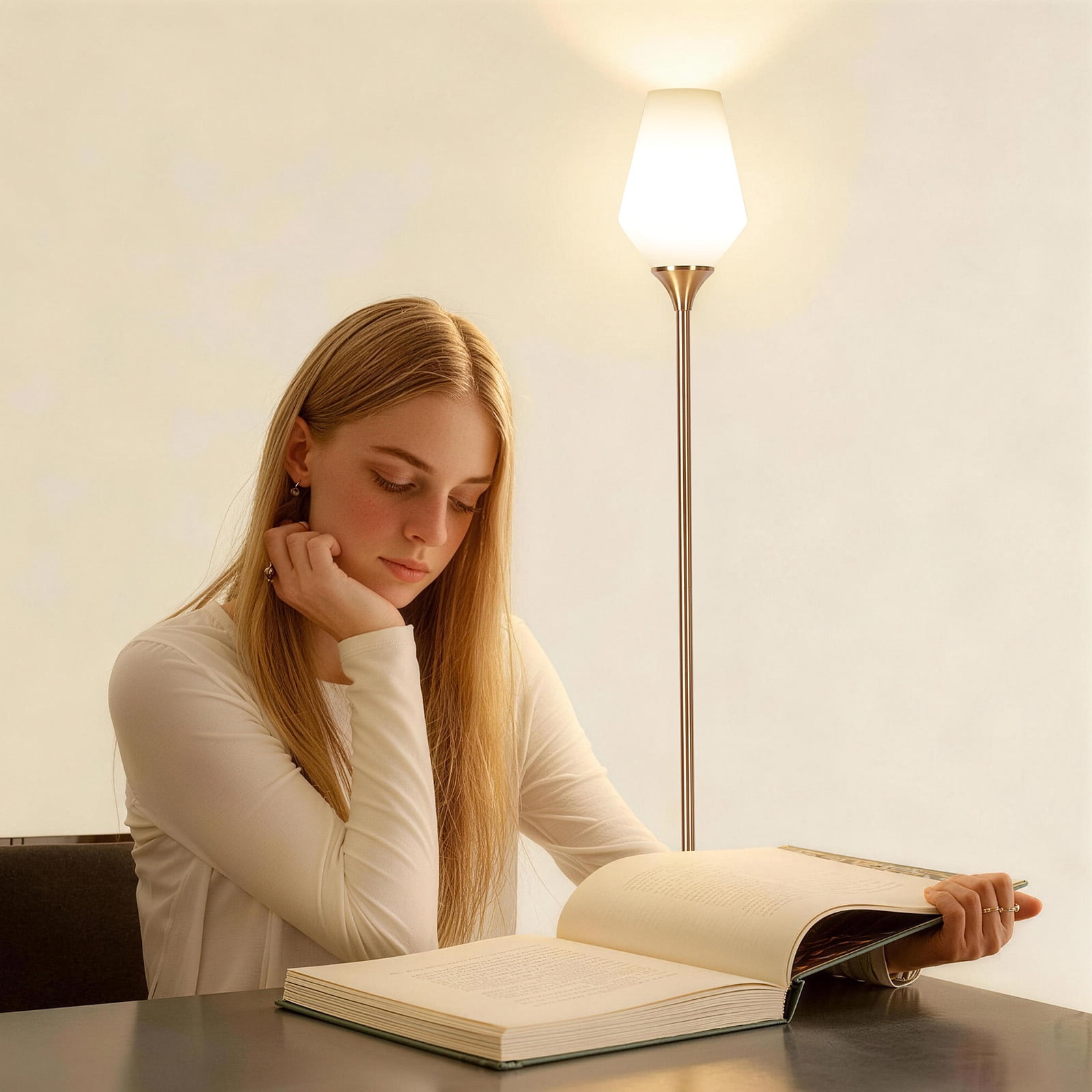 SUNMORY Torchiere Gold Floor Lamp, 69" Standing Lamps for Living Room 3 Color Dimmable Tall Lamp, LED Super Bright Standing Lamp with Frosted Glass Lampshade